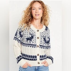 Old Navy Go recycled fair isle moose cardigan sweater. Size Small